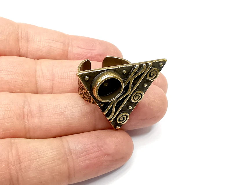 Ethnic Ring Setting Blank Cabochon Mounting Adjustable Resin Base Bezel Mosaic, Antique Bronze Plated Brass (8mm) G33400