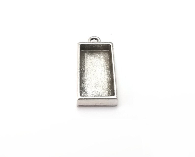 Rectangle Pendant Blanks, Resin Bezel Bases, Mosaic Mountings, Dry flower Frame, Polymer Clay base, Antique Silver Plated (20x10mm) G33324