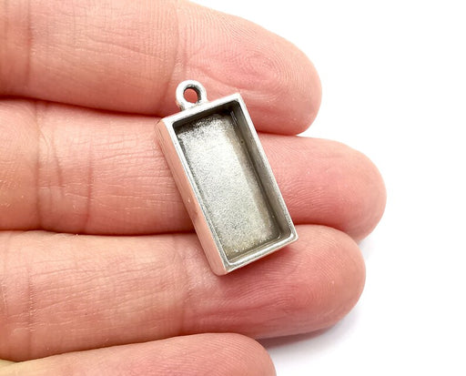Rectangle Pendant Blanks, Resin Bezel Bases, Mosaic Mountings, Dry flower Frame, Polymer Clay base, Antique Silver Plated (20x10mm) G33324