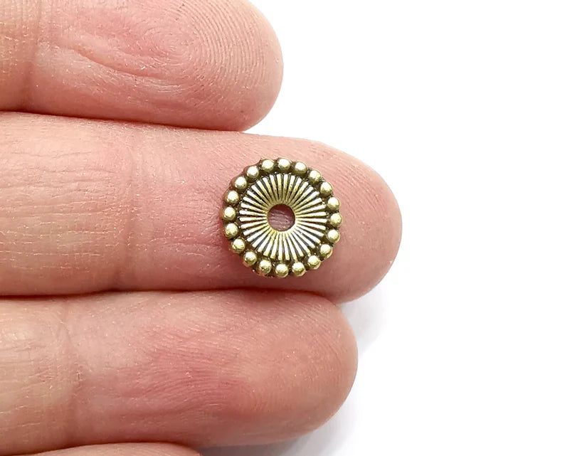 5 Ribbed Round Rondelle Beads Antique Bronze Plated (12mm) G33407