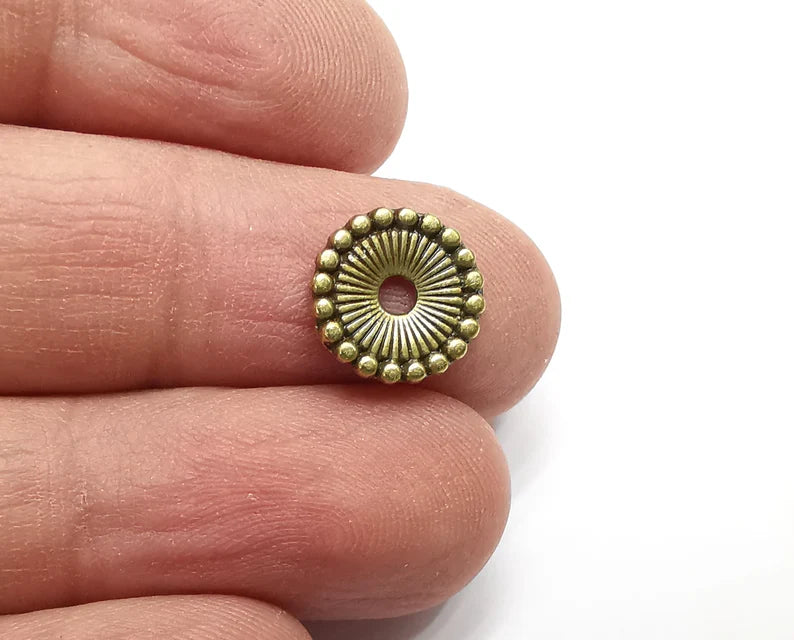 5 Ribbed Round Rondelle Beads Antique Bronze Plated (12mm) G33407