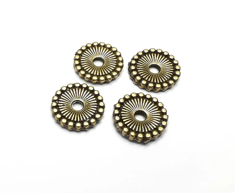 5 Ribbed Round Rondelle Beads Antique Bronze Plated (12mm) G33407