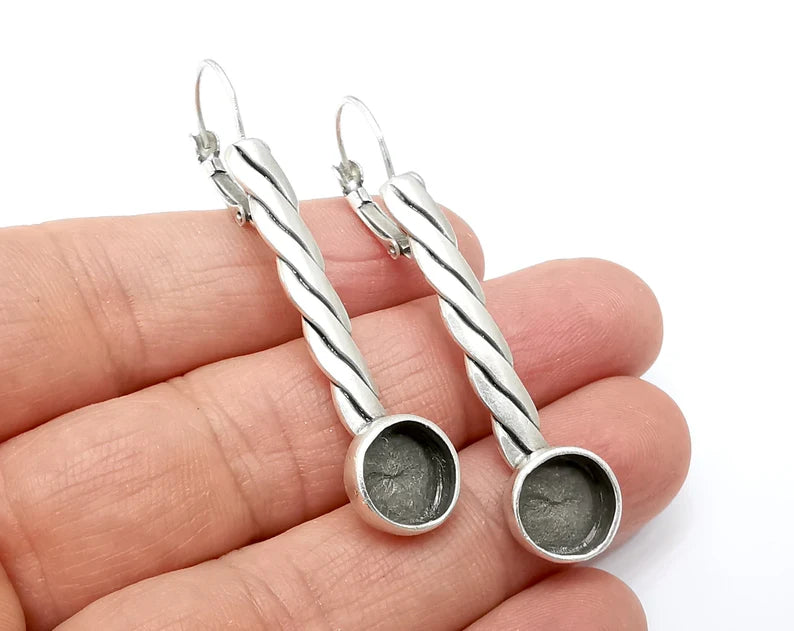 Braid Earring Blank Base Settings Bezel Silver Resin Cabochon Base inlay Blank Mountings Antique Silver Plated Brass (10mm) G34831