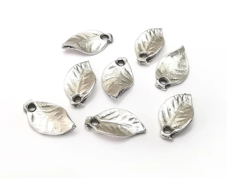 10 Leaf Small Charms Antique Silver Plated Charms (15x8mm) G33336