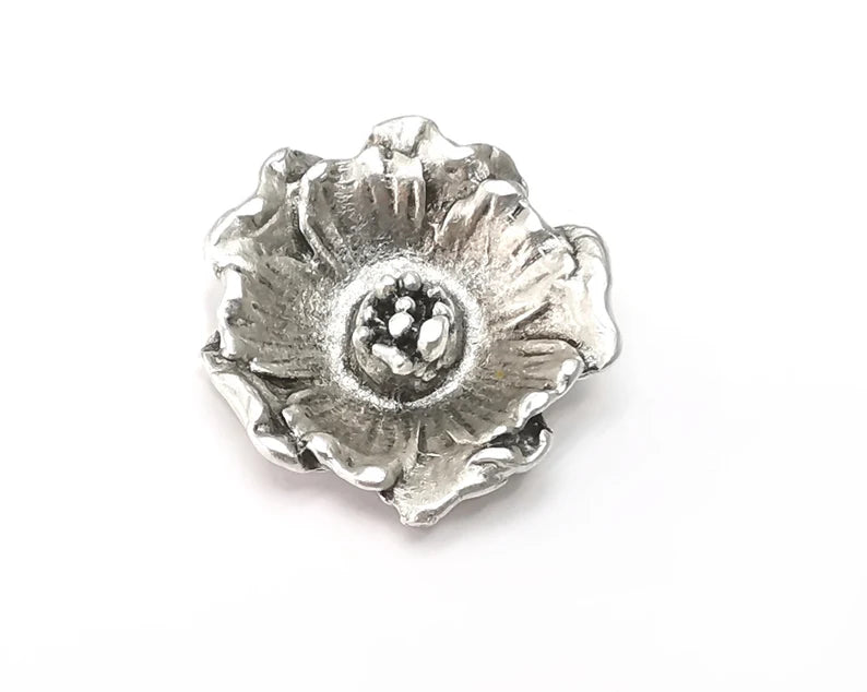 Flower Charms Pendant, Antique Silver Plated Pendant (33mm) G33340