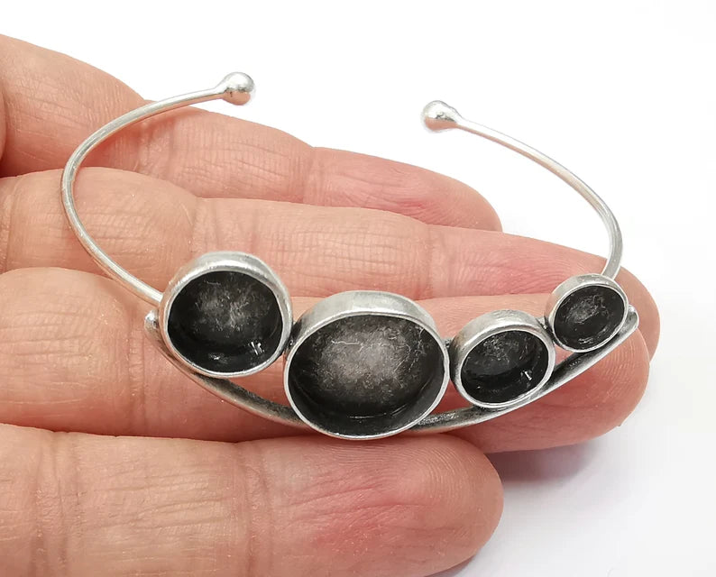 Curved Bracelet Bezel Blank Resin Bezel Cabochon Cuff Base Settings Adjustable Bracelet Antique Silver Plated Brass (6 8 14mm Bezel) G33413