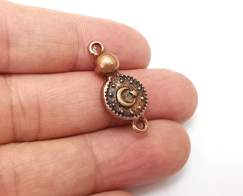 2 Crescent Star Charms Connector (Double Sided) Antique Copper Plated Charms (28x12mm) G33344