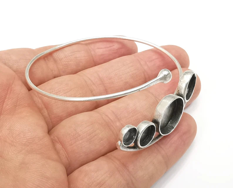 Curved Bracelet Bezel Blank Resin Bezel Cabochon Cuff Base Settings Adjustable Bracelet Antique Silver Plated Brass (6 8 10 14mm ) G33418