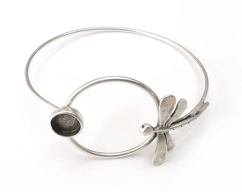 Dragonfly Bracelet Bezel Blank Resin Bezel Cabochon Cuff Base Settings Adjustable Bracelet Antique Silver Plated Brass (8mm ) G33419