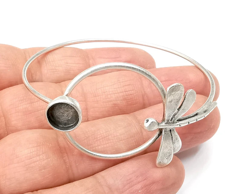 Dragonfly Bracelet Bezel Blank Resin Bezel Cabochon Cuff Base Settings Adjustable Bracelet Antique Silver Plated Brass (8mm ) G33419