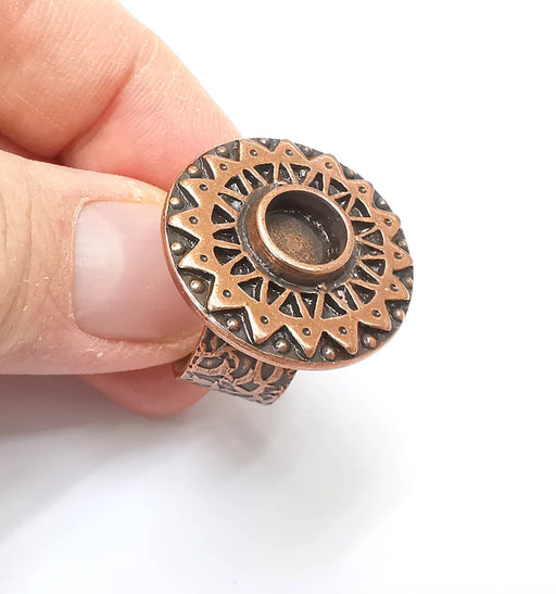 Copper Ring Setting Blank Cabochon Mounting Adjustable Resin Base Bezel Mosaic, Antique Copper Plated Brass (8mm) G33346