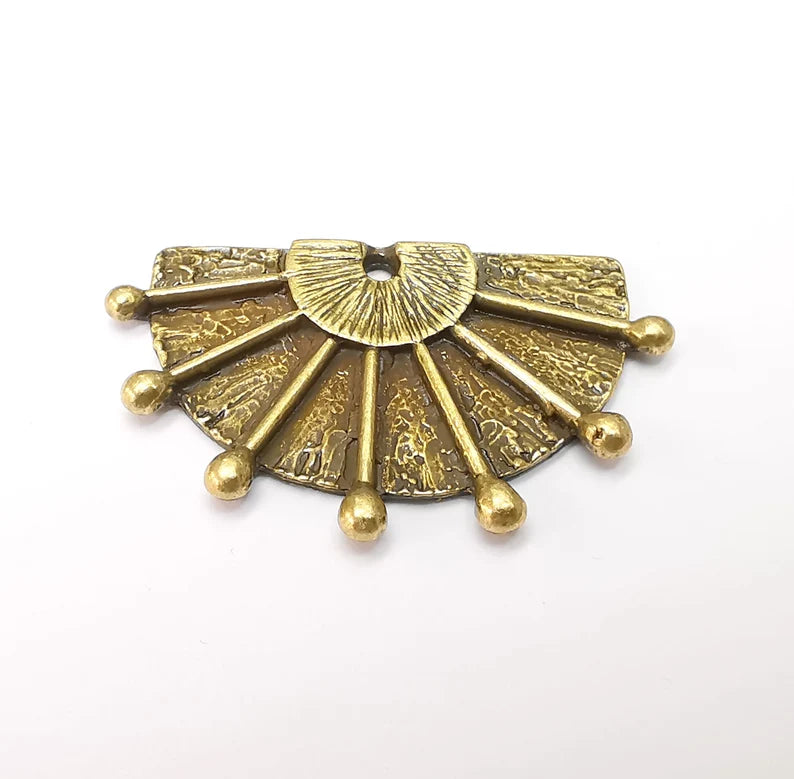 Mystic Ethnic Semi Circle Charms, Antique Bronze Plated Charms (45x28mm) G33351