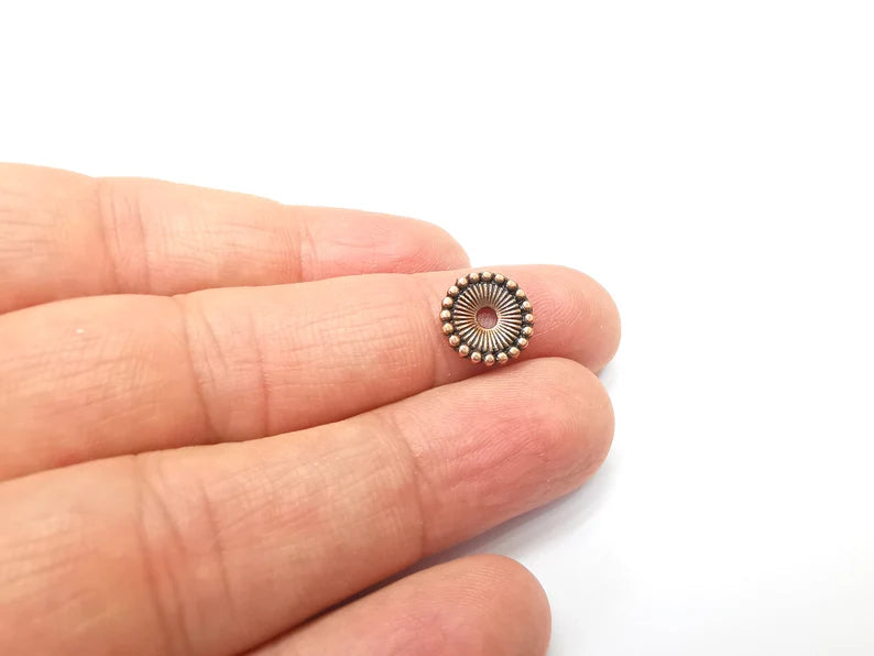 5 Ribbed Round Rondelle Beads Antique Copper Plated (12mm) G33353