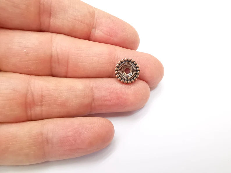 5 Ribbed Round Rondelle Beads Antique Copper Plated (12mm) G33353