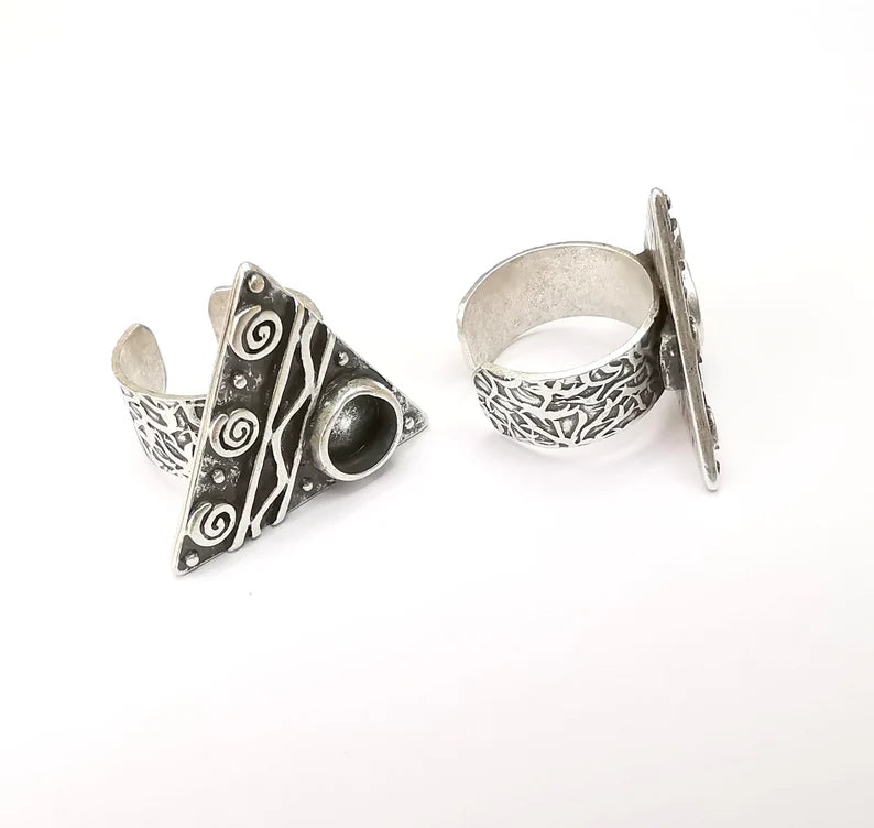 Silver Ring Blank Setting, Cabochon Mounting, Adjustable Resin Ring Base Bezels, Antique Silver Inlay Ring Mosaic Ring Bezel (8mm) G33355