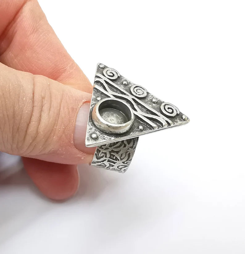 Silver Ring Blank Setting, Cabochon Mounting, Adjustable Resin Ring Base Bezels, Antique Silver Inlay Ring Mosaic Ring Bezel (8mm) G33355