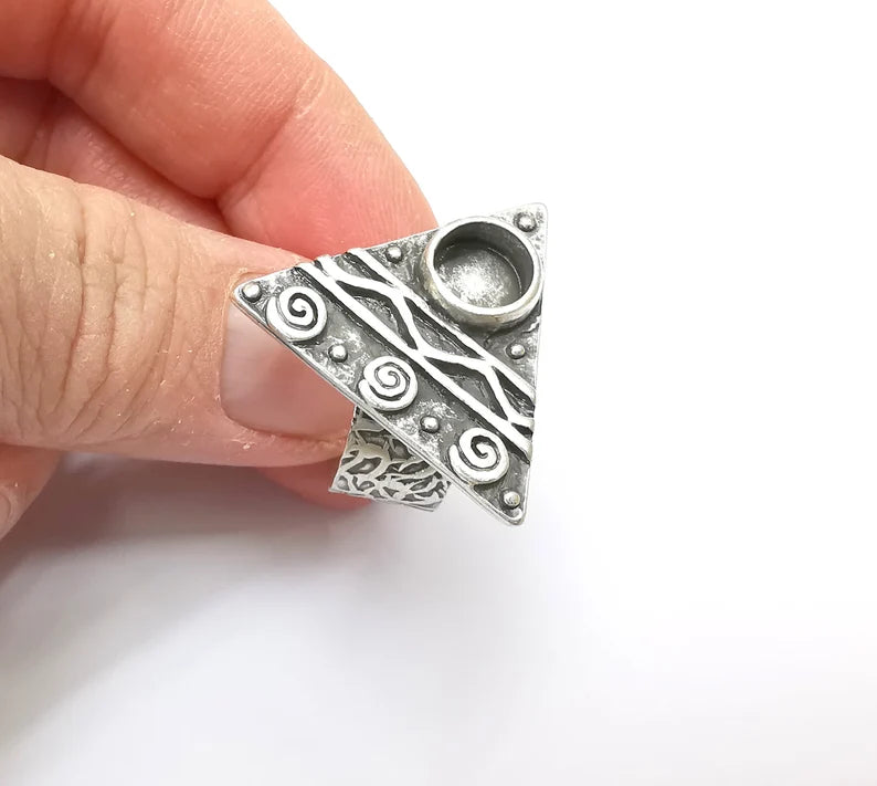 Silver Ring Blank Setting, Cabochon Mounting, Adjustable Resin Ring Base Bezels, Antique Silver Inlay Ring Mosaic Ring Bezel (8mm) G33355