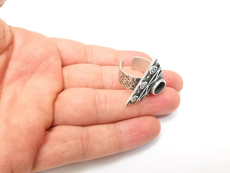 Silver Ring Blank Setting, Cabochon Mounting, Adjustable Resin Ring Base Bezels, Antique Silver Inlay Ring Mosaic Ring Bezel (8mm) G33355