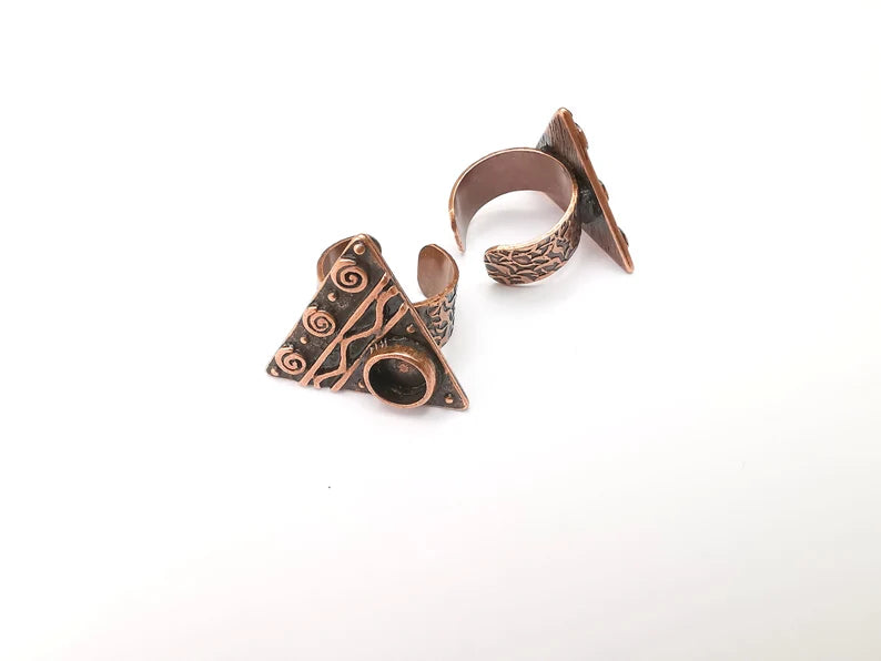 Copper Ring Setting Blank Cabochon Mounting Adjustable Resin Base Bezel Mosaic, Antique Copper Plated Brass (8mm) G33356