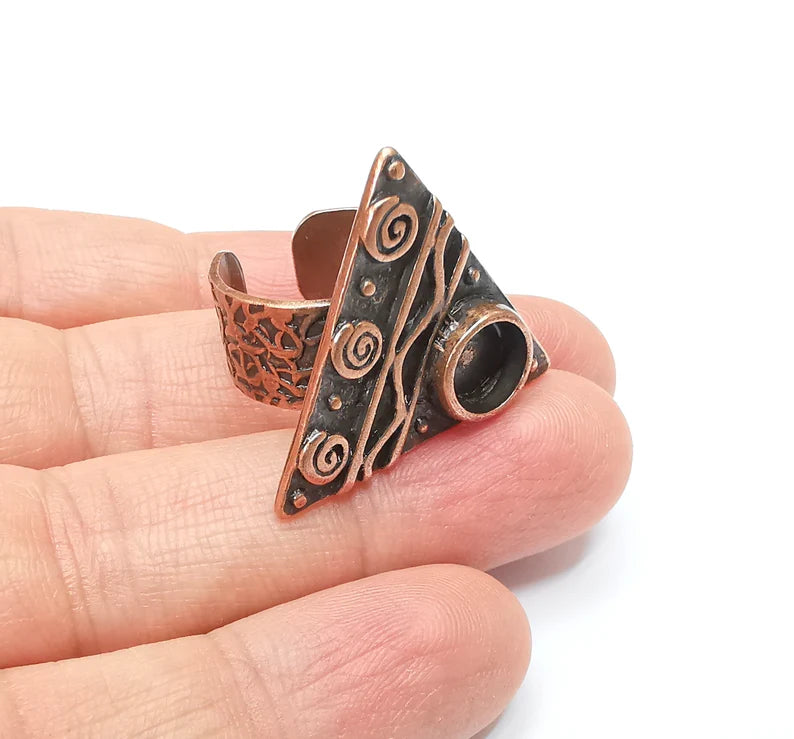 Copper Ring Setting Blank Cabochon Mounting Adjustable Resin Base Bezel Mosaic, Antique Copper Plated Brass (8mm) G33356