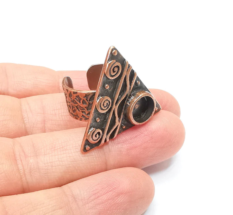 Copper Ring Setting Blank Cabochon Mounting Adjustable Resin Base Bezel Mosaic, Antique Copper Plated Brass (8mm) G33356