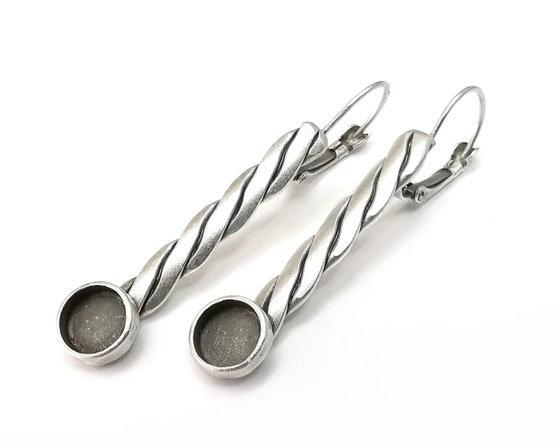 Braid Earring Blank Base Settings Bezel Silver Resin Cabochon Base inlay Blank Mountings Antique Silver Plated Brass (8mm) G33358
