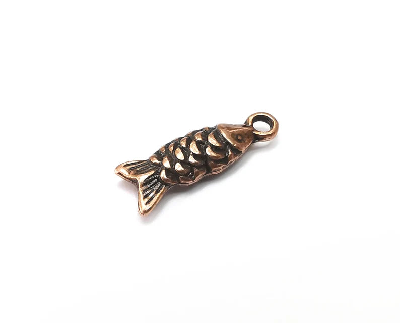5 Fish Dangle Charms (Double sided) Antique Copper Plated Charms (19x6mm) G33360