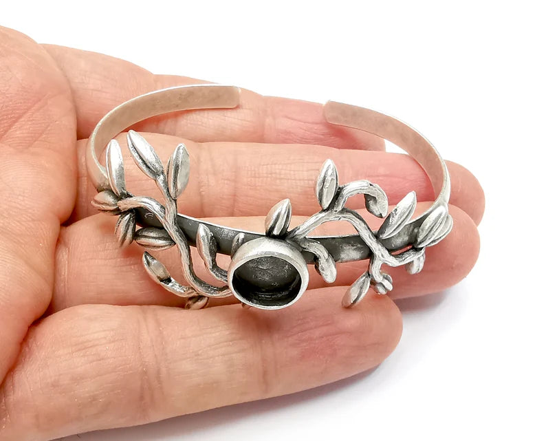 Branch Bracelet Bezel Blank Resin Bezel Cabochon Cuff Base Settings Adjustable Bracelet Antique Silver Plated Brass (10mm Bezel) G35273