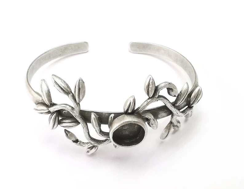Branch Bracelet Bezel Blank Resin Bezel Cabochon Cuff Base Settings Adjustable Bracelet Antique Silver Plated Brass (10mm Bezel) G35273