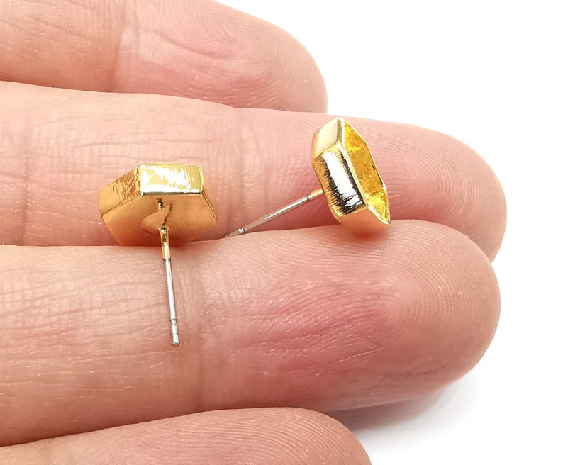 Gold Hexagonal Blank Earring Bezel Set Base Shiny Gold Plated Brass Earring Stud Base (8mm blank) G33361