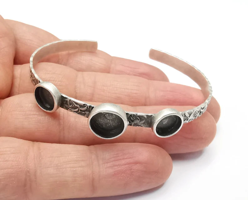 Band Bracelet Bezel Blank Resin Bezel Cabochon Cuff Base Settings Adjustable Bracelet Antique Silver Plated Brass (8 10mm Bezel) G33423