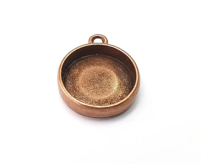 5 Round Pendant Blanks, Resin Bezel Bases, Mosaic Mountings, Dry flower Frame, Polymer Clay base, Antique Copper Plated (14mm) G33364