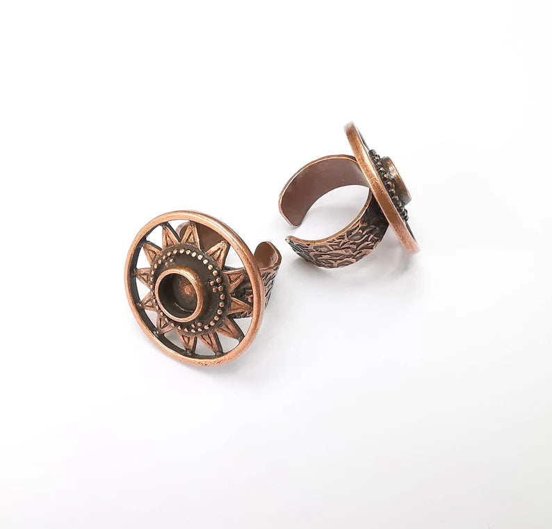 Copper Ring Blank Setting, Cabochon Mounting, Adjustable Resin Ring Base Bezels, Antique Copper Inlay Ring Mosaic Ring Bezel (8mm) G33434