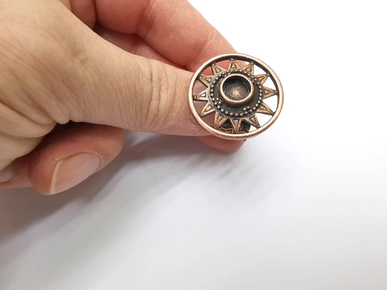Copper Ring Blank Setting, Cabochon Mounting, Adjustable Resin Ring Base Bezels, Antique Copper Inlay Ring Mosaic Ring Bezel (8mm) G33434