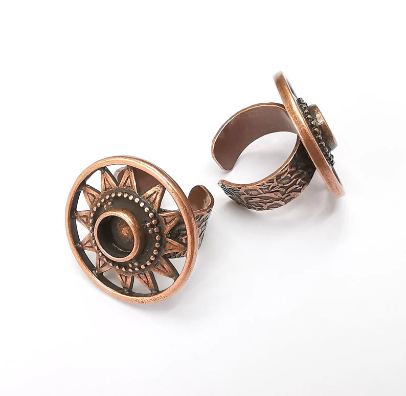 Copper Ring Blank Setting, Cabochon Mounting, Adjustable Resin Ring Base Bezels, Antique Copper Inlay Ring Mosaic Ring Bezel (8mm) G33434