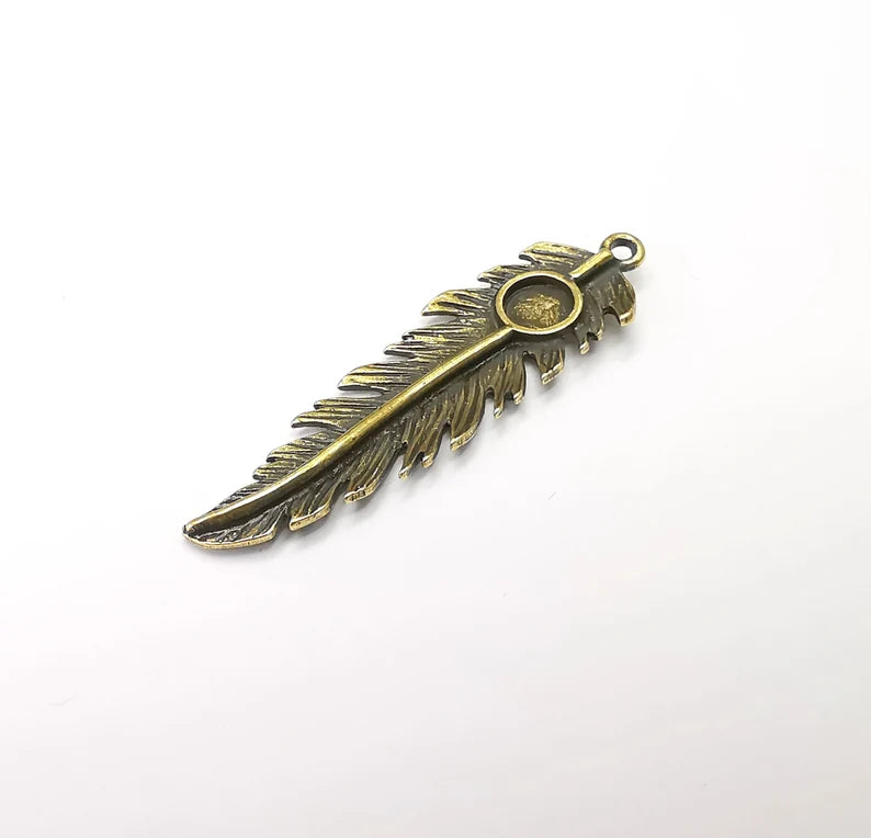 Feather Pendant Blanks, Resin Bezel Bases, Mosaic Mountings, Dry flower Frame, Polymer Clay base, Antique Bronze Plated (6mm) G33439