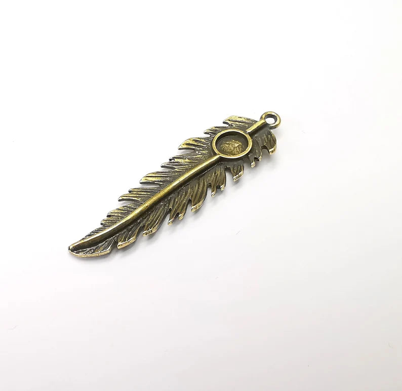 Feather Pendant Blanks, Resin Bezel Bases, Mosaic Mountings, Dry flower Frame, Polymer Clay base, Antique Bronze Plated (6mm) G33439
