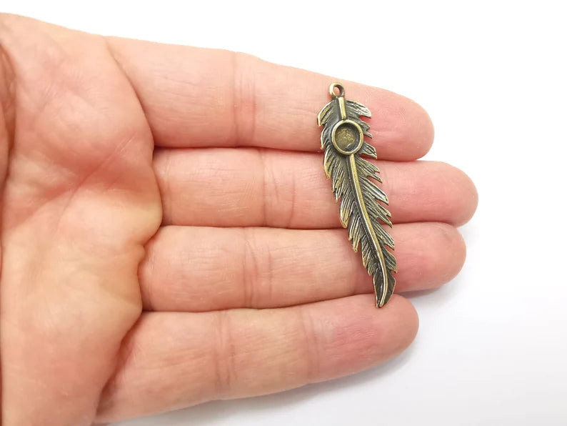 Feather Pendant Blanks, Resin Bezel Bases, Mosaic Mountings, Dry flower Frame, Polymer Clay base, Antique Bronze Plated (6mm) G33439