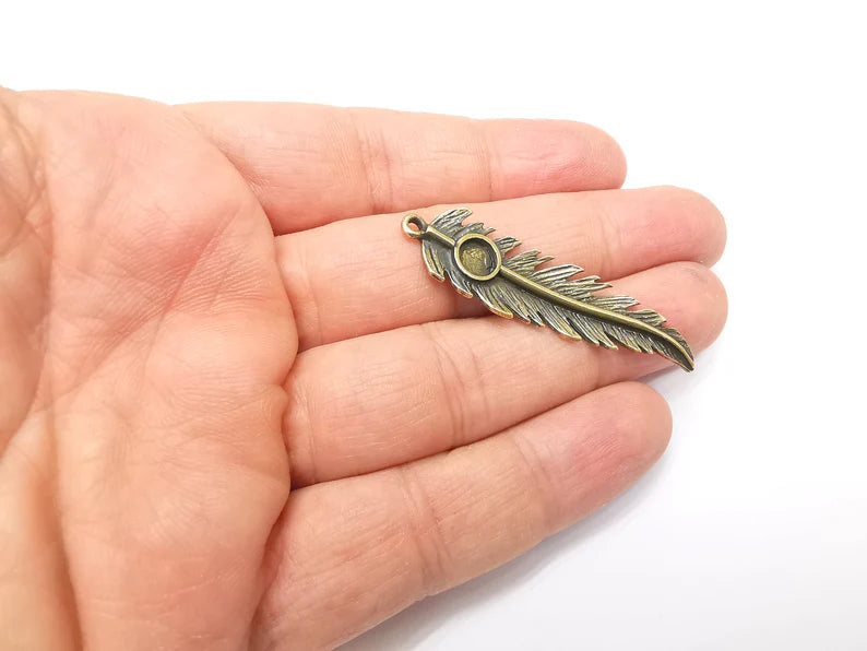 Feather Pendant Blanks, Resin Bezel Bases, Mosaic Mountings, Dry flower Frame, Polymer Clay base, Antique Bronze Plated (6mm) G33439