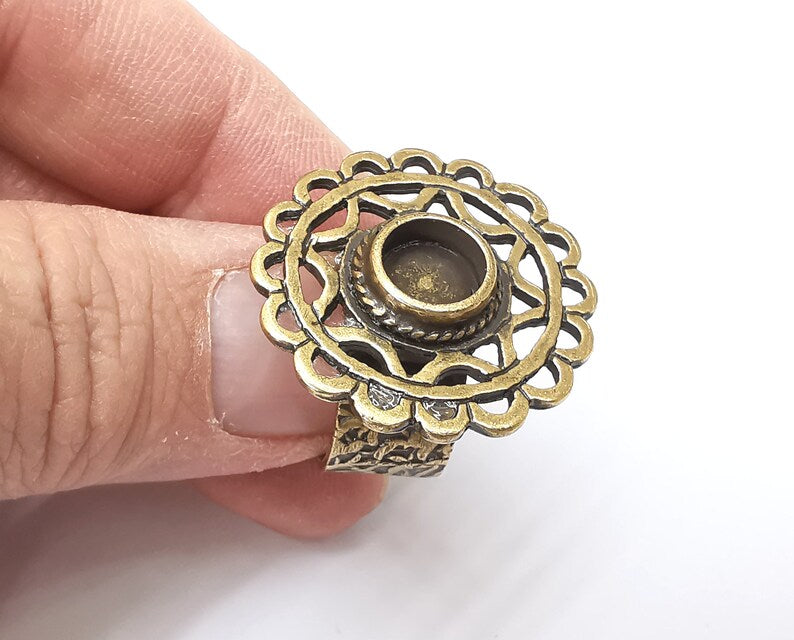 Hearts Ring Blank Setting, Cabochon Mounting, Adjustable Resin Ring Base Bezels, Antique Bronze Inlay Ring Mosaic Ring Bezel (8mm) G33371