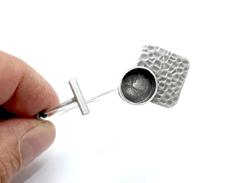 Hammered Bracelet Bezel Blank Resin Bezel Cabochon Cuff Base Settings Adjustable Bracelet Antique Silver Plated Brass (12mm Bezel) G33440