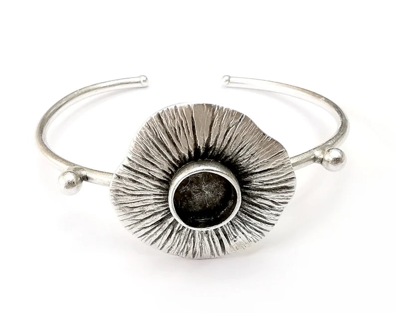 Flower Bracelet Bezel Blank Resin Bezel Cabochon Cuff Base Settings Adjustable Bracelet Antique Silver Plated Brass (10mm Bezel) G33442