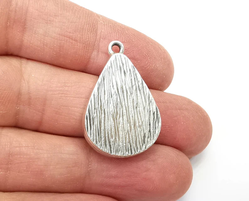 Drop Pendant Blanks, Resin Bezel Bases, Mosaic Mountings, Dry flower Frame, Polymer Clay base, Antique Silver Plated (25x18mm) G33445