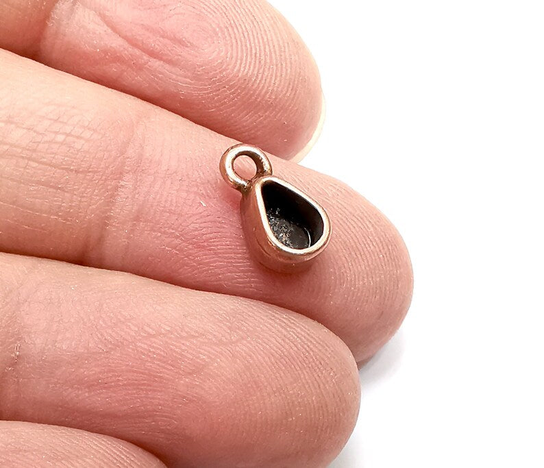 5 Drop Pendant Blanks, Resin Bezel Bases, Mosaic Mountings, Dry flower Frame, Polymer Clay base, Antique Copper Plated (6x4mm) G33380