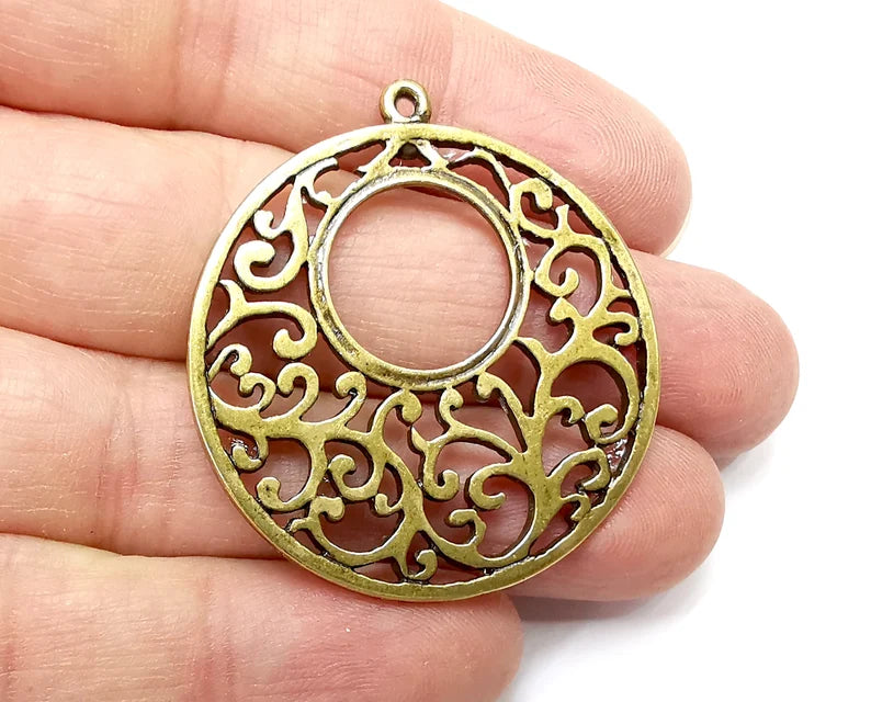 Branch Filigree Charms, Antique Bronze Plated Dangle Charms (43x39mm) G33384