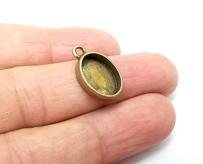 5 Oval Pendant Blanks, Resin Bezel Bases, Mosaic Mountings, Dry flower Frame, Polymer Clay base, Antique Bronze Plated (14x10mm) G33385