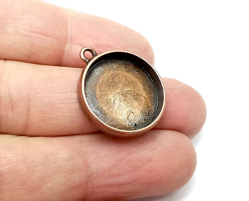 Round Pendant Blanks, Resin Bezel Bases, Mosaic Mountings, Dry flower Frame, Polymer Clay base, Antique Copper Plated (20mm) G33386