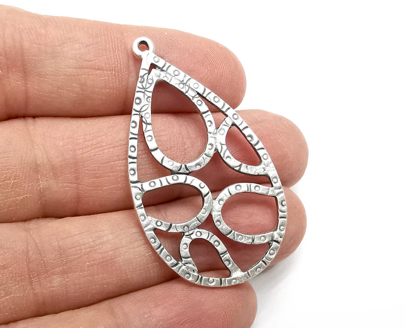 Drop Charms, Antique Silver Plated Dangle Charms (48x27mm) G33448