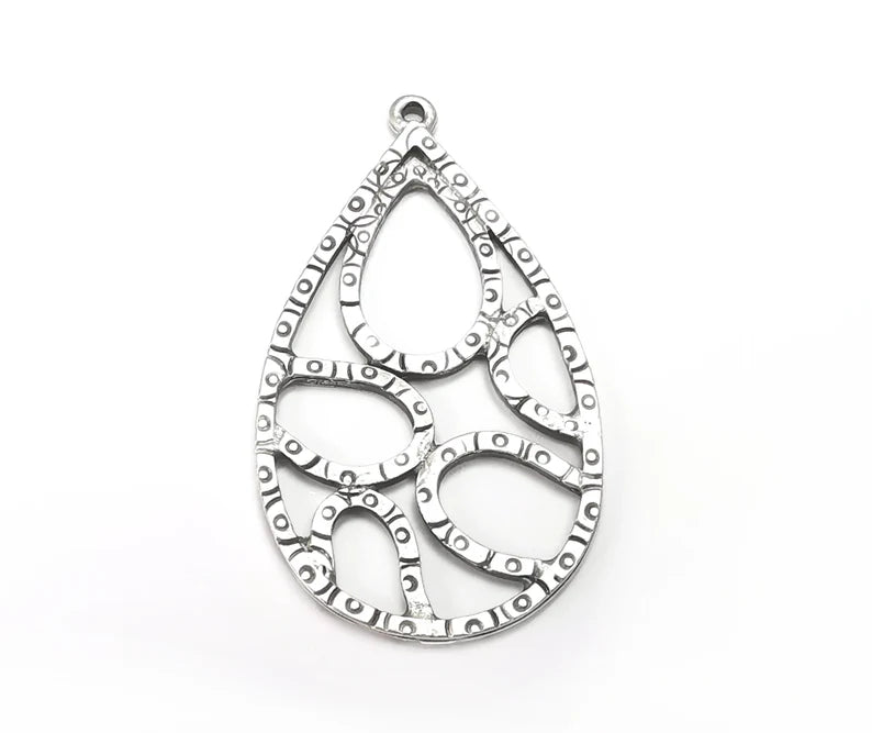 Drop Charms, Antique Silver Plated Dangle Charms (48x27mm) G33448