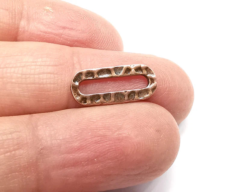 5 Hammered Oval Connector Charms Antique Copper Plated Charms (18x8mm) G33461